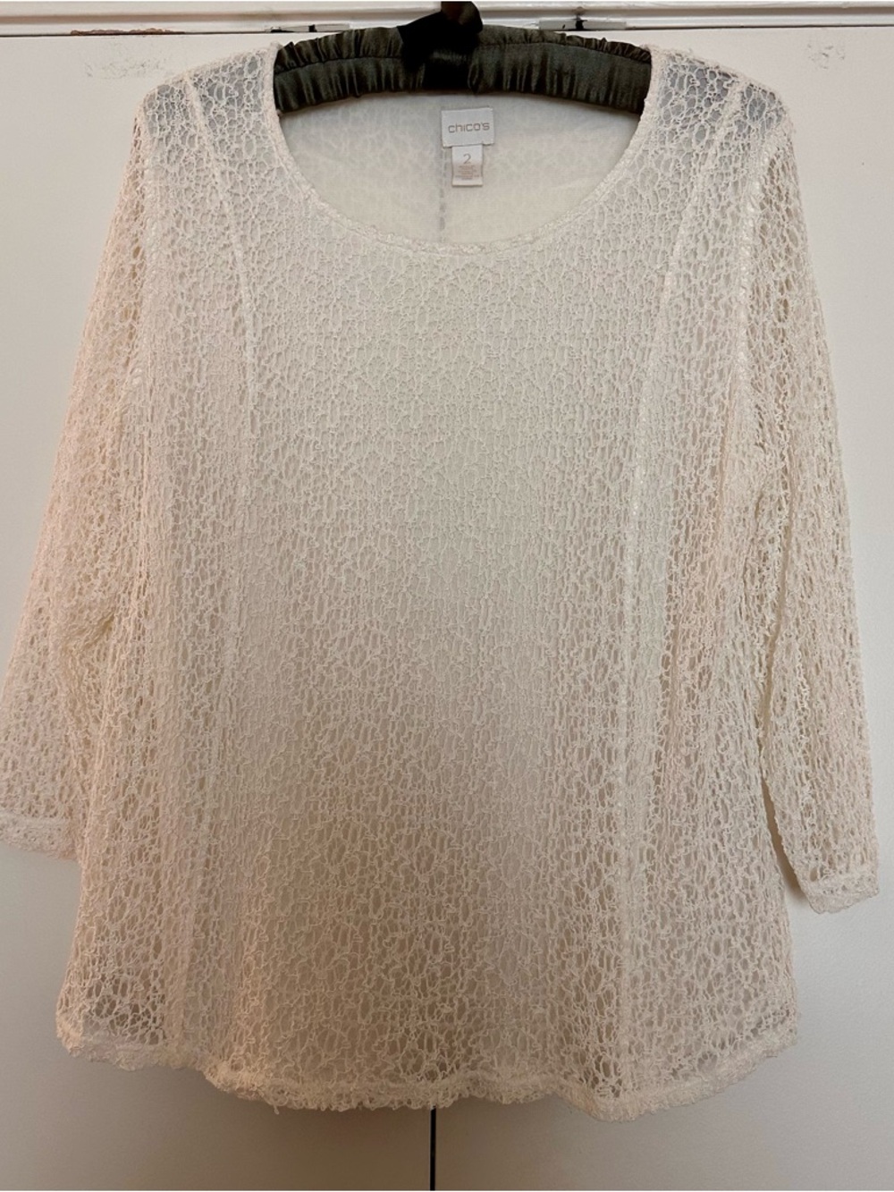 Chico's Cream Crochet Lace Long-Sleeve Layering Top